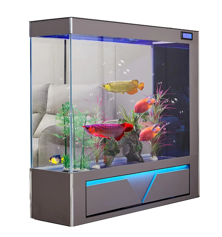 Super White Glass Fish Tank Living Room Partition Screens Ecological Aquarium Lazy Change Water Medium and Large Floor Self