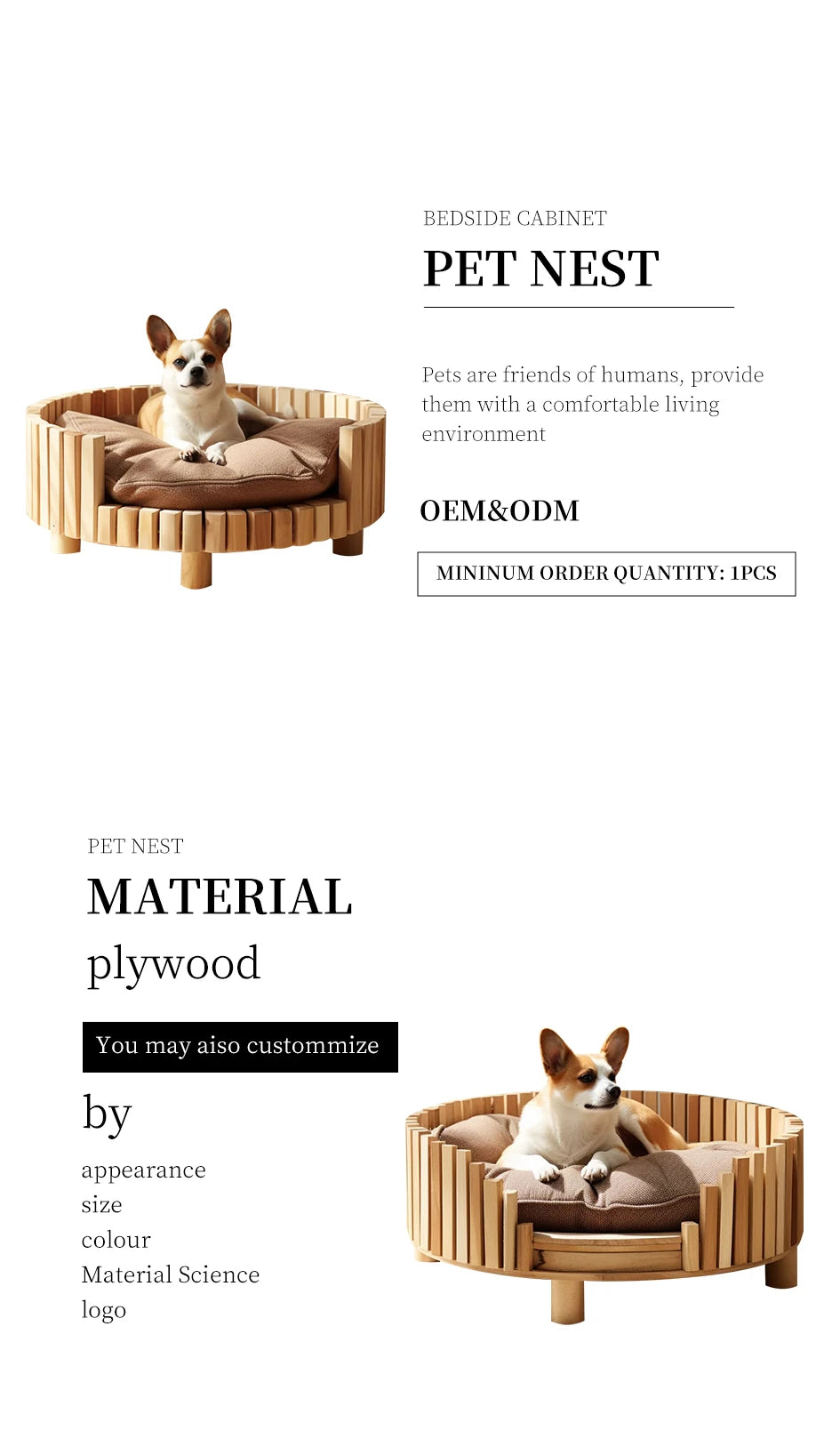 Customized furniture manufacturer, wooden dog house luxury pet wooden bed indoor wooden cat dog house