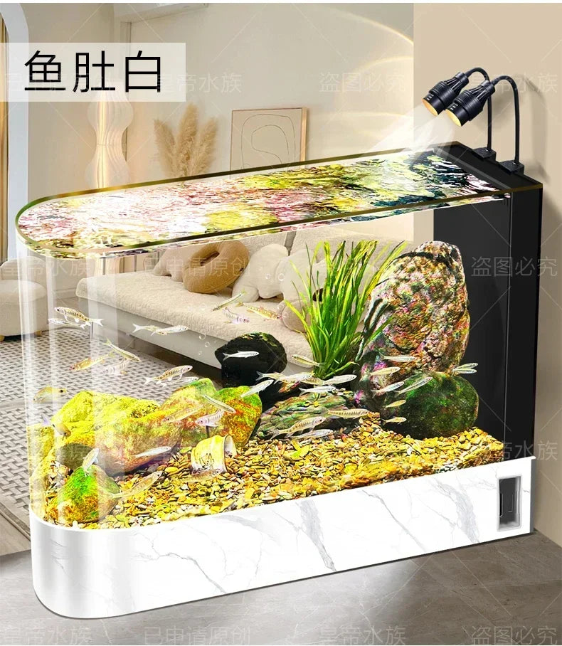 Fish Tank Super White Glass Living Room Large Subareas Screens Hot Bending Integrated Floor Aquarium