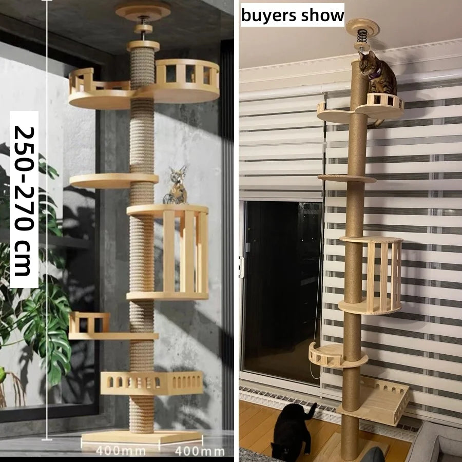 Adjustable Cat Tree House Cat Tower Floor to Ceiling Cats Multi-Level Condo With Scratching Post Hammock Pet Cat Activity Center