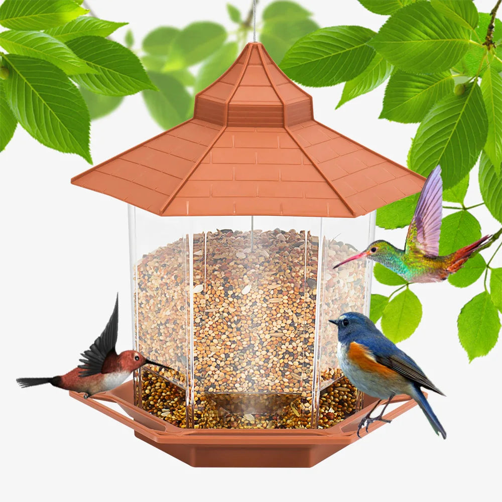 Automatic Bird Feeder Hanging Food Feeding Tool Gazebo Outdoor Birds Feeder Multiple Hole Nut Feeding House Bird Food Container