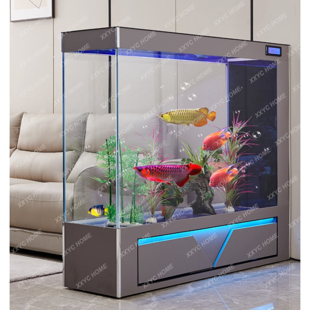 Super White Glass Fish Tank Living Room Partition Screens Ecological Aquarium Lazy Change Water Medium and Large Floor Self