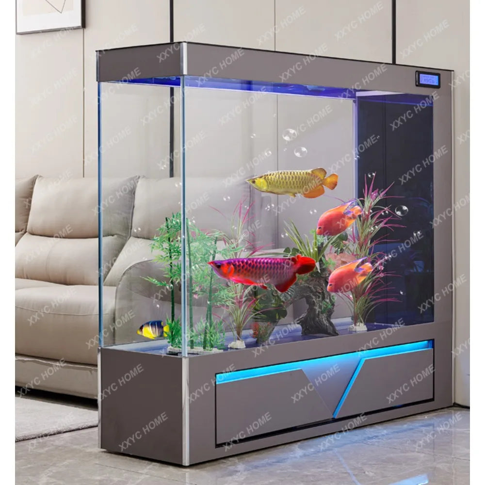 Super White Glass Fish Tank Living Room Partition Screens Ecological Aquarium Lazy Change Water Medium and Large Floor Self