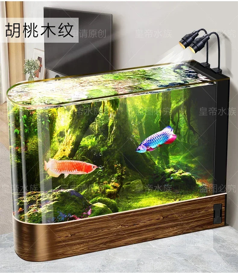 Fish Tank Super White Glass Living Room Large Subareas Screens Hot Bending Integrated Floor Aquarium