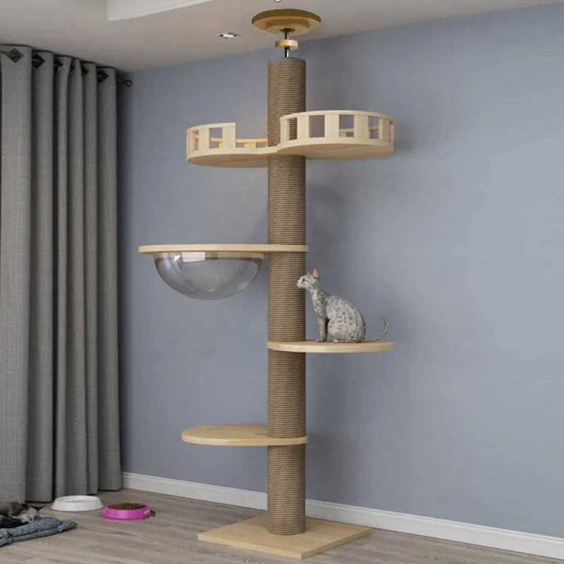 Adjustable Cat Tree House Cat Tower Floor to Ceiling Cats Multi-Level Condo With Scratching Post Hammock Pet Cat Activity Center