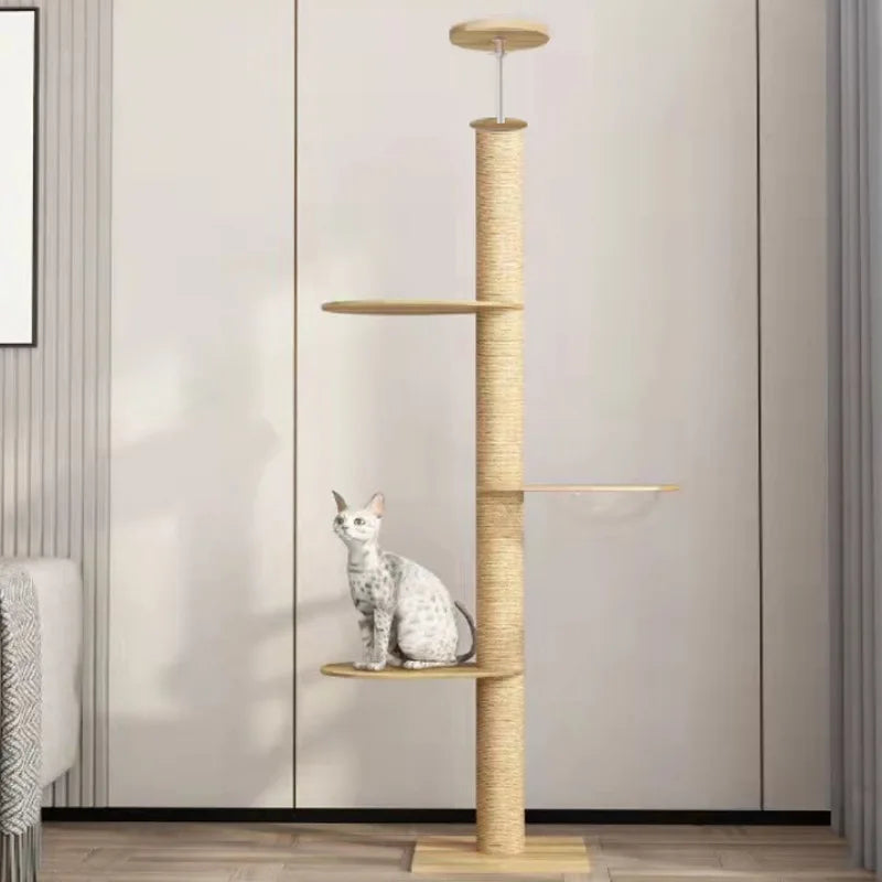 Adjustable Cat Tree House Cat Tower Floor to Ceiling Cats Multi-Level Condo With Scratching Post Hammock Pet Cat Activity Center