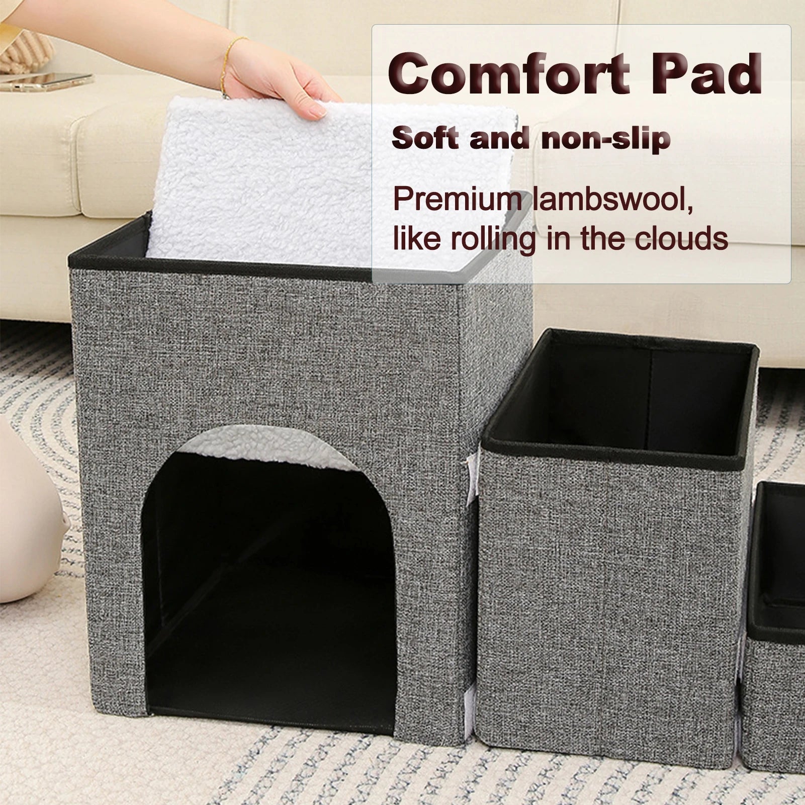 Folding Pet Stairs with Storage Box Non-Slip Pads High Beds Dog Puppy Ramp Dog Stairs for Indoor/Outdoor Travel Dog Cat Steps