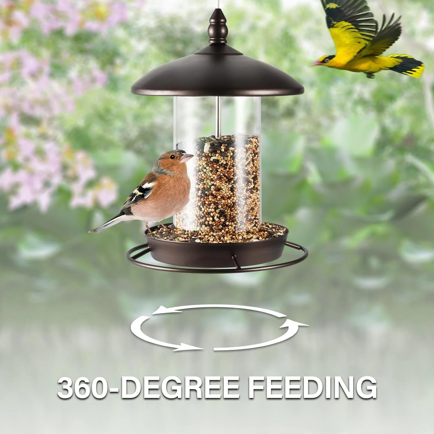 Automatic Transparent Bird Waterproof Feeder Detachable Hanging Bird Feeder Outdoor Rust-Proof Self-Catering Hummingbird Feeder