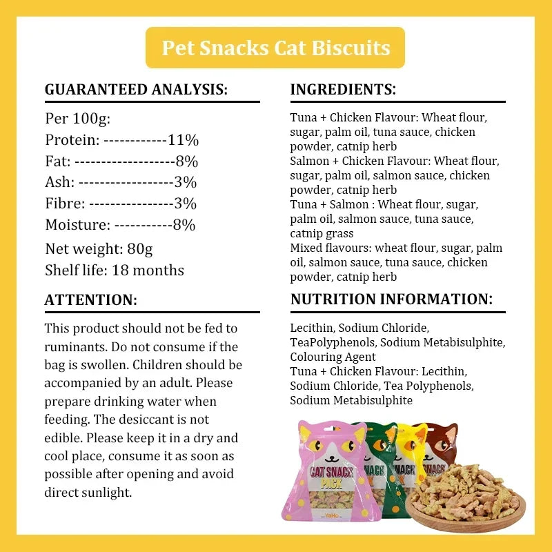 Cat Biscuits Salmon Snacks Chicken Tuna Multiplicity Nutrition Health Easy To Eat Digest Crispy Catnip Fish Biscuits Pet Snacks