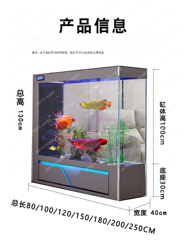 Super White Glass Fish Tank Living Room Partition Screens Ecological Aquarium Lazy Change Water Medium and Large Floor Self