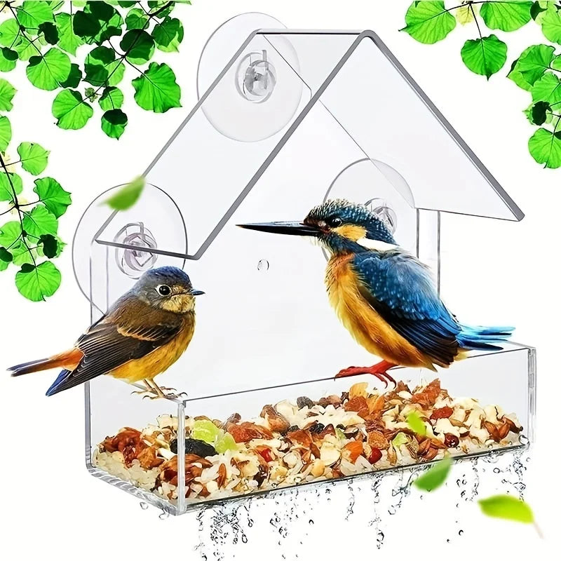 Window Bird Feeder Ultra-Strong Suction Cup, and Weather-Resistant Design for Garden Yard Patio Triangle Acrylic Bird Feeder