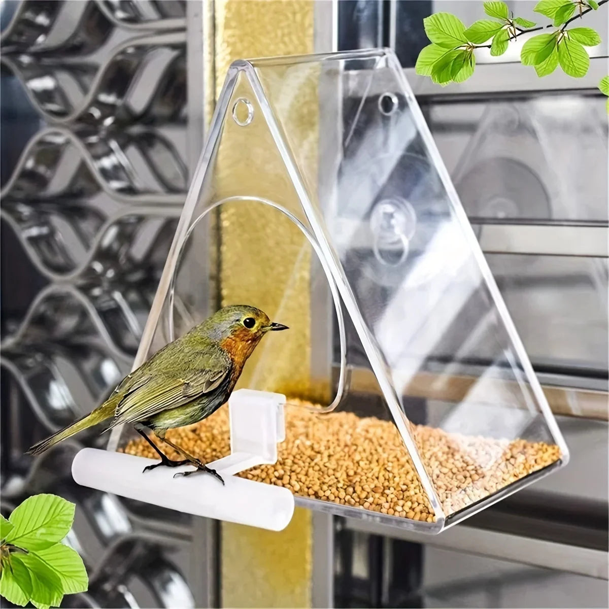 Window Bird Feeder Ultra-Strong Suction Cup, and Weather-Resistant Design for Garden Yard Patio Triangle Acrylic Bird Feeder