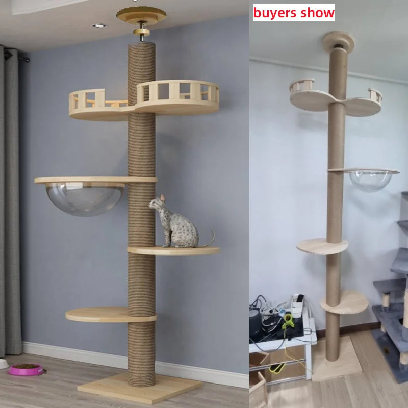 Adjustable Cat Tree House Cat Tower Floor to Ceiling Cats Multi-Level Condo With Scratching Post Hammock Pet Cat Activity Center