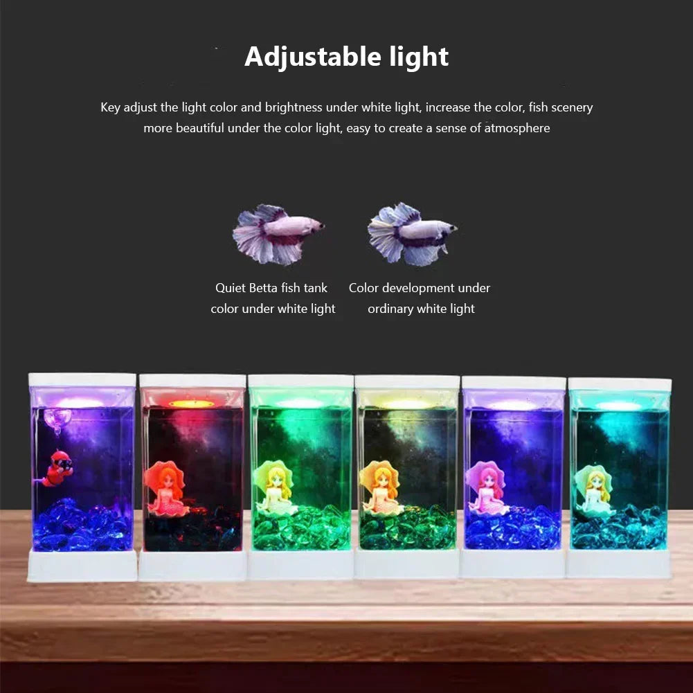 Desktop Betta Fish Tank with LED Light  Adjustable Light Small Aquarium Mini Plastic Fish Tank with Dimmable Lighting Home Decor