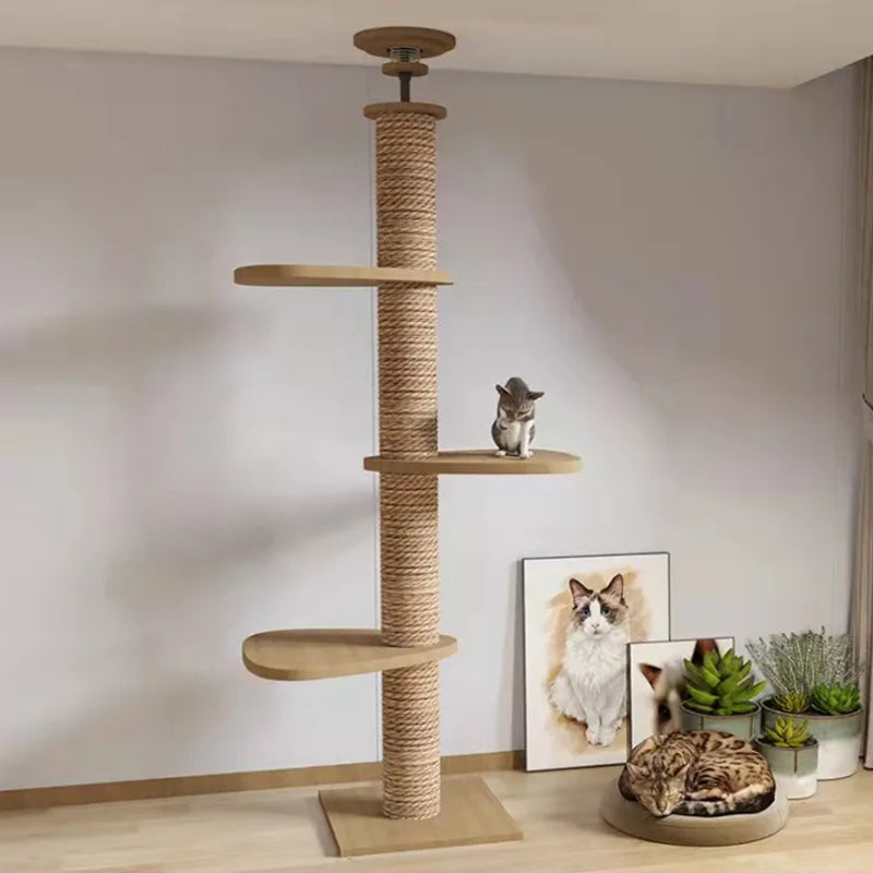 Adjustable Cat Tree House Cat Tower Floor to Ceiling Cats Multi-Level Condo With Scratching Post Hammock Pet Cat Activity Center