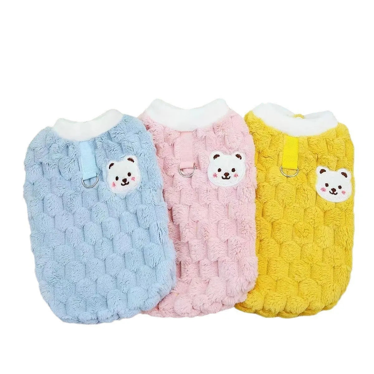 Winter Cat Dog Clothes with Buckle Sweet Bear Print Pet Plush Sweater for Small Dogs Pomeranian Chihuahua Puppy Button Jacket