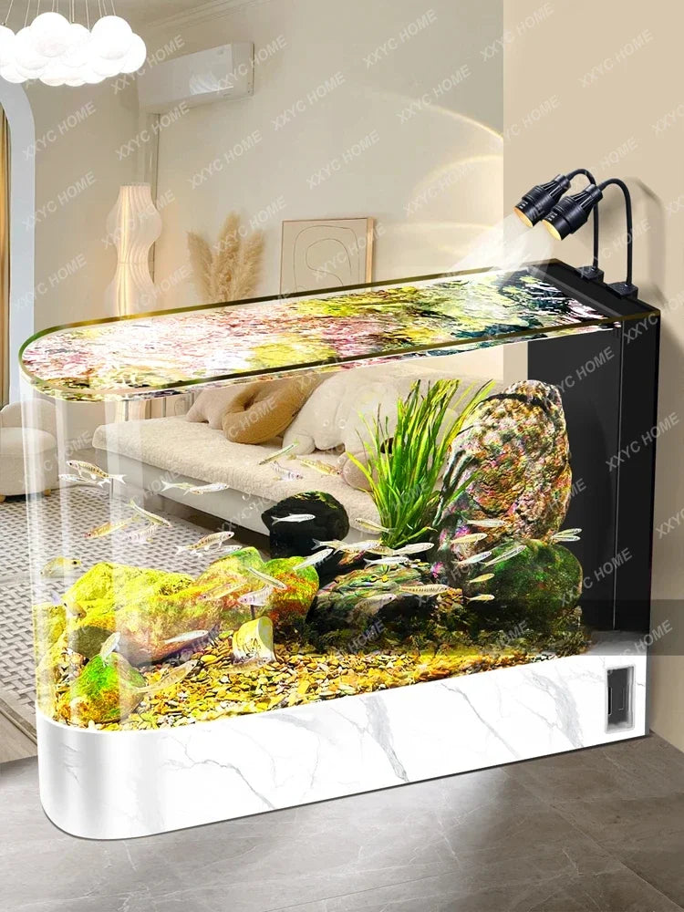 Fish Tank Super White Glass Living Room Large Subareas Screens Hot Bending Integrated Floor Aquarium