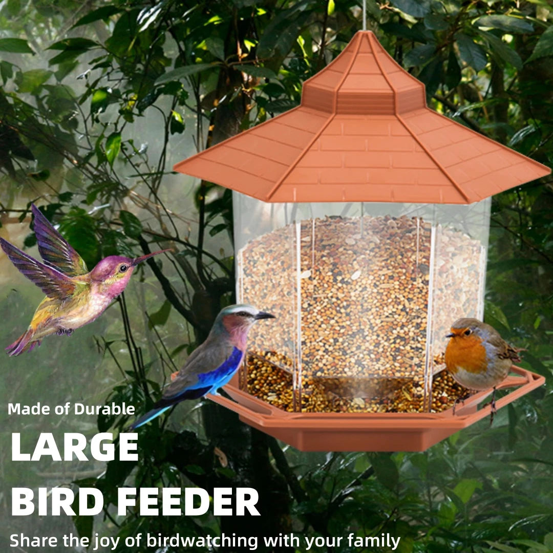 Automatic Bird Feeder Hanging Food Feeding Tool Gazebo Outdoor Birds Feeder Multiple Hole Nut Feeding House Bird Food Container