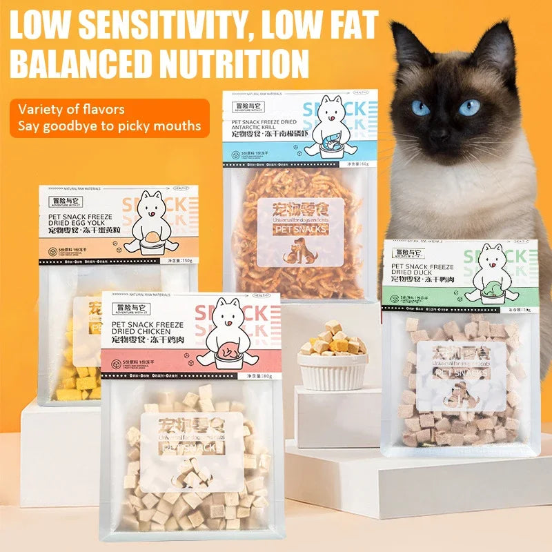 Cat Snacks Pet Freeze-dried Chicken Breast Duck Meat Diced Quail Dried Salmon Egg Yolk Adult Cats Kitten Dog Snacks Pet Food