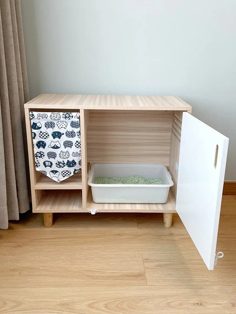 Japanese-style Wooden at Litter, Toilet, Enclosed Anti-splash and Odor-proof Cabinet, t Litter Box, Cat Furniture