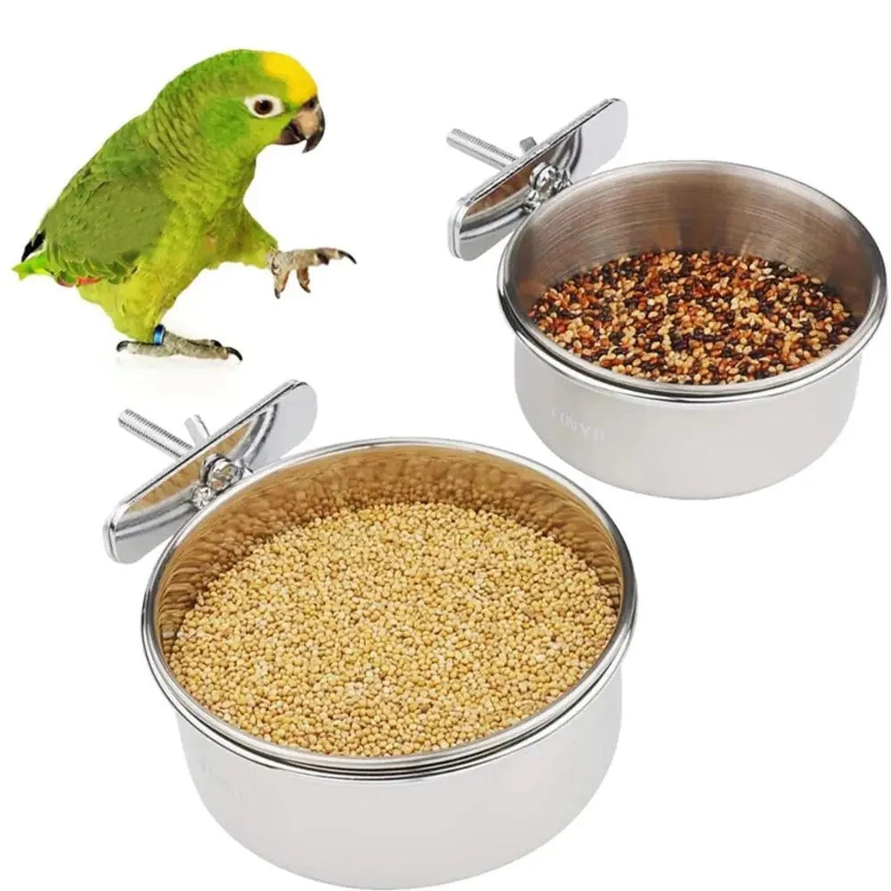 Parrot Rabbit Hamster Pet Food Dish Stainless Steel Clamp-on Water Drinker Bird Feeder Feeding Bowl Cage Cup Hanging bowl