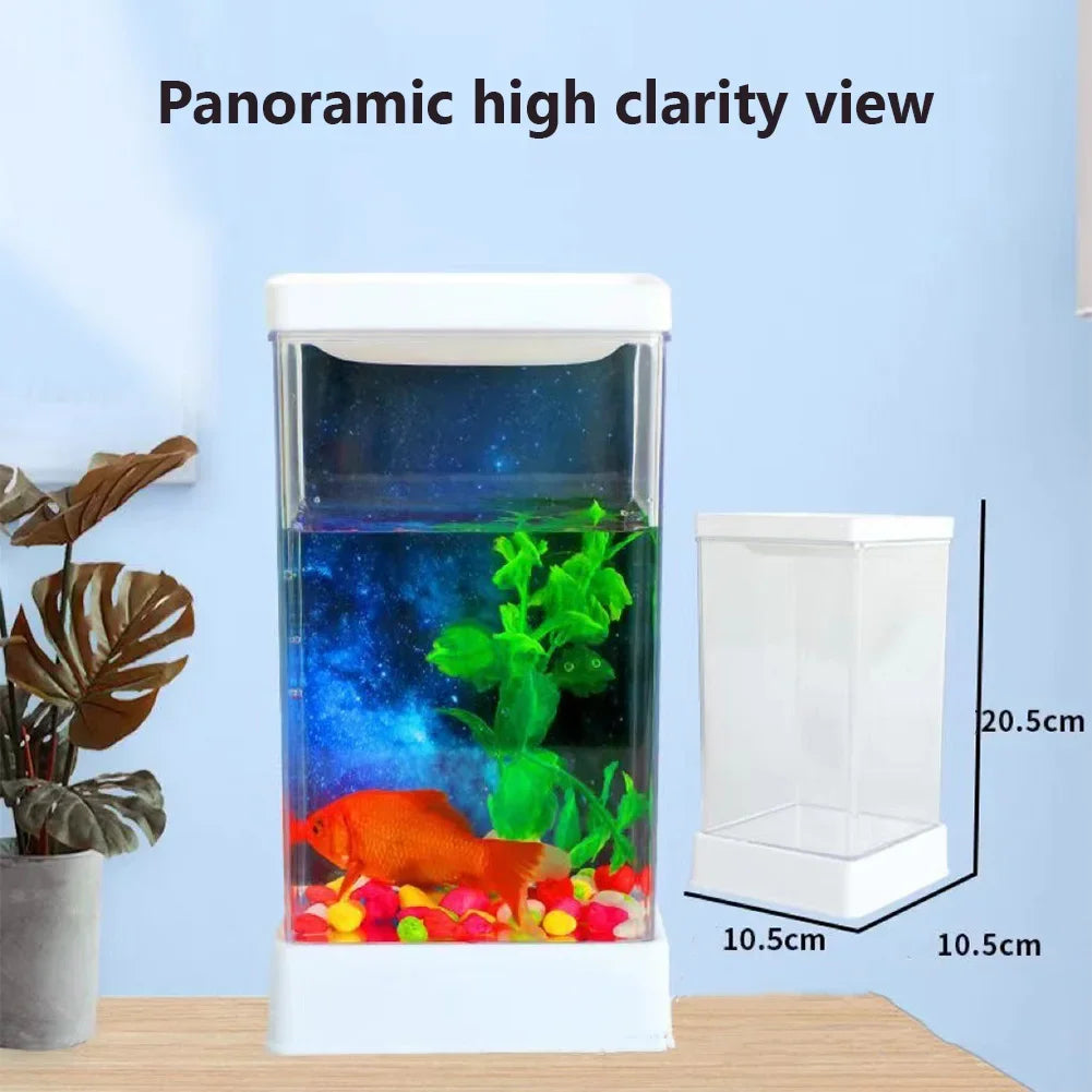 Desktop Betta Fish Tank with LED Light  Adjustable Light Small Aquarium Mini Plastic Fish Tank with Dimmable Lighting Home Decor