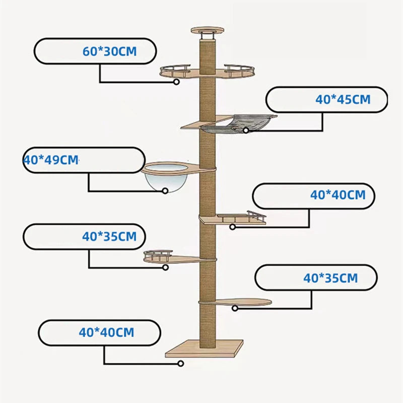 Adjustable Cat Tree House Cat Tower Floor to Ceiling Cats Multi-Level Condo With Scratching Post Hammock Pet Cat Activity Center