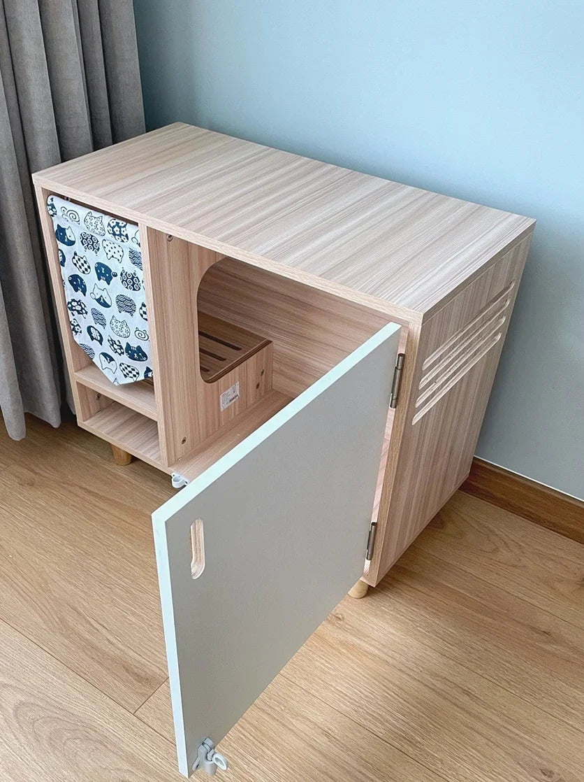 Japanese-style Wooden at Litter, Toilet, Enclosed Anti-splash and Odor-proof Cabinet, t Litter Box, Cat Furniture