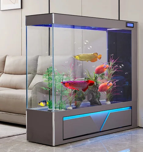 Super White Glass Fish Tank Living Room Partition Screens Ecological Aquarium Lazy Change Water Medium and Large Floor Self