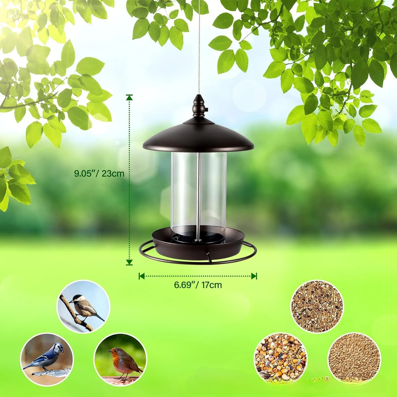 Automatic Transparent Bird Waterproof Feeder Detachable Hanging Bird Feeder Outdoor Rust-Proof Self-Catering Hummingbird Feeder