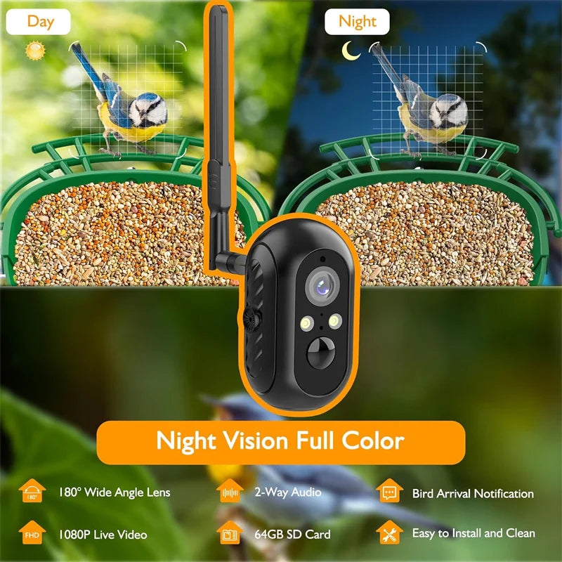 AI Smart Bird Feeder Camera with 64G Card,1080P HD AI Identify Bird Species,Hummingbird Feeder,Bird House with 7W Solar Panel