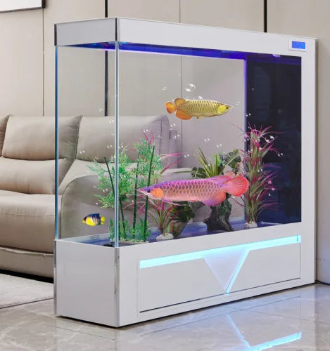 Super White Glass Fish Tank Living Room Partition Screens Ecological Aquarium Lazy Change Water Medium and Large Floor Self