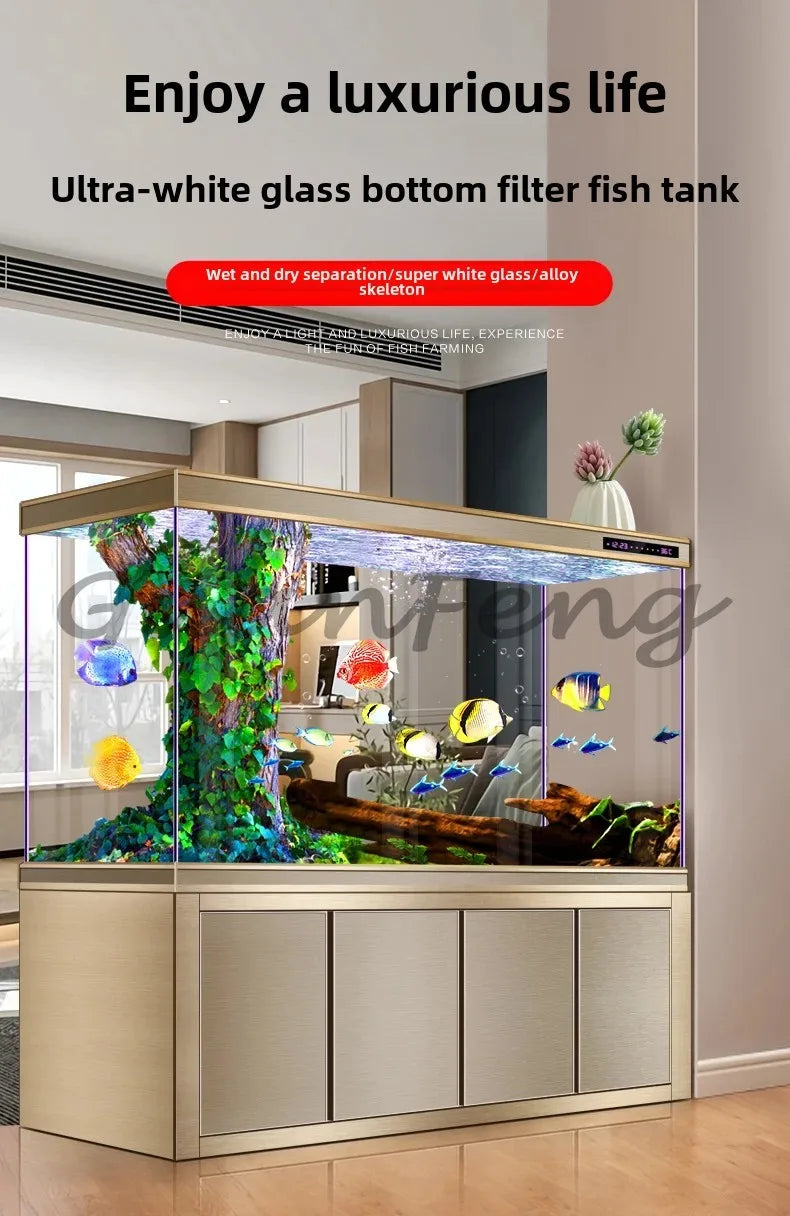 Dragon Fish Tank Living Room Large Aquarium Bottom Filter Ultra-White Glass Home Partition Ecological Automatic Change Water