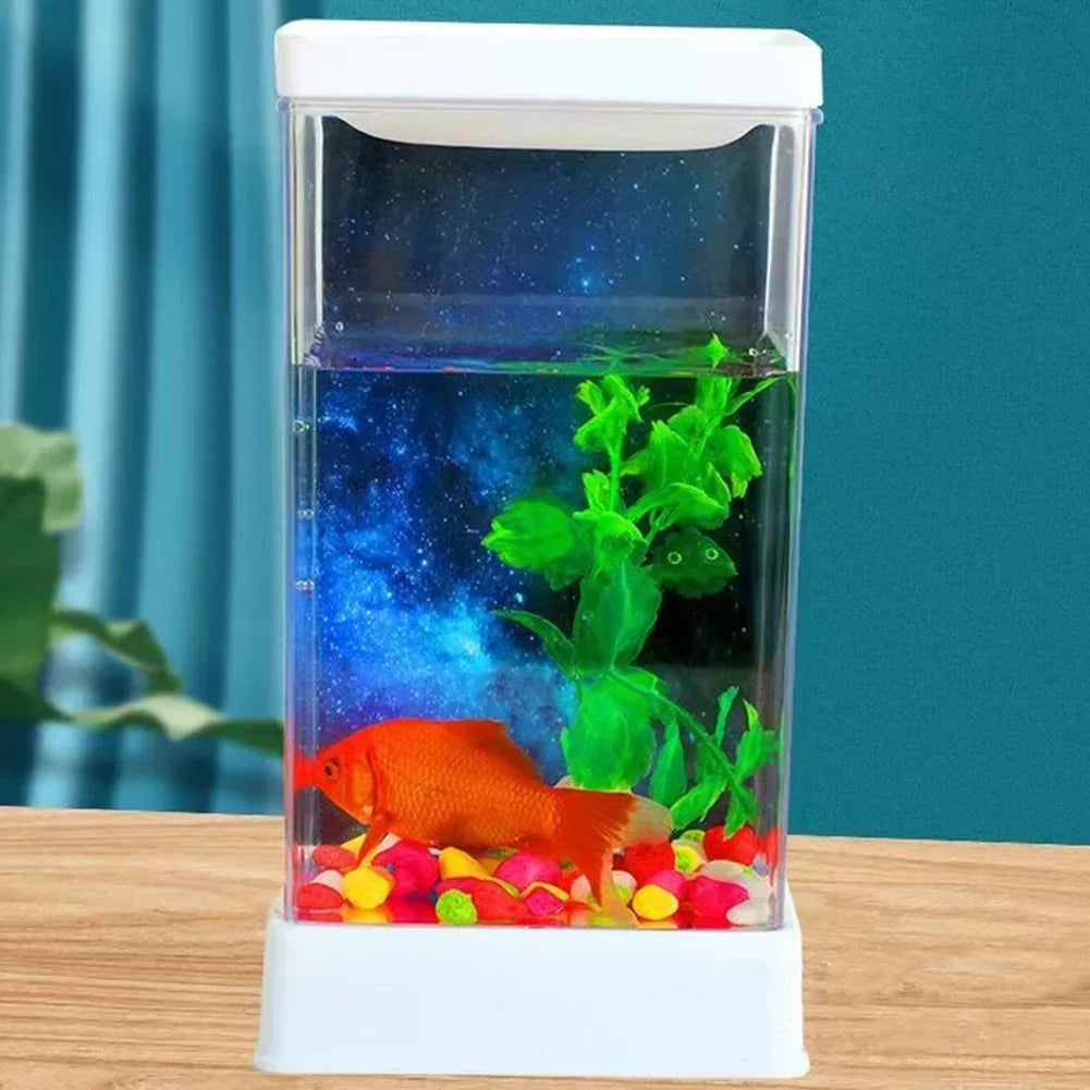 Desktop Betta Fish Tank with LED Light  Adjustable Light Small Aquarium Mini Plastic Fish Tank with Dimmable Lighting Home Decor