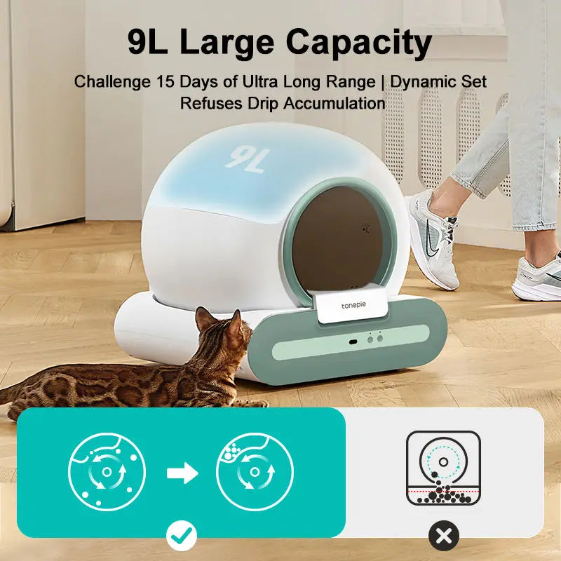 Tonepie Ti+ 65L upgraded intelligent cat litter box automatic pet toilet with 9L capacity trash can ,app control pet health care