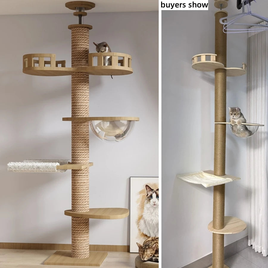 Adjustable Cat Tree House Cat Tower Floor to Ceiling Cats Multi-Level Condo With Scratching Post Hammock Pet Cat Activity Center