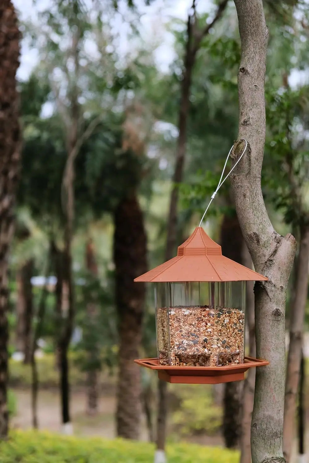 Automatic Bird Feeder Hanging Food Feeding Tool Gazebo Outdoor Birds Feeder Multiple Hole Nut Feeding House Bird Food Container