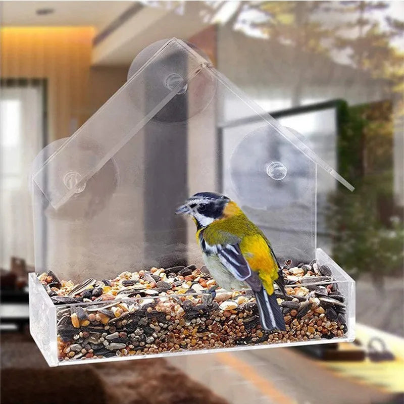 Window Bird Feeder Ultra-Strong Suction Cup, and Weather-Resistant Design for Garden Yard Patio Triangle Acrylic Bird Feeder