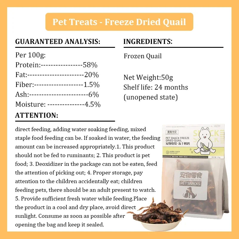 Cat Snacks Pet Freeze-dried Chicken Breast Duck Meat Diced Quail Dried Salmon Egg Yolk Adult Cats Kitten Dog Snacks Pet Food