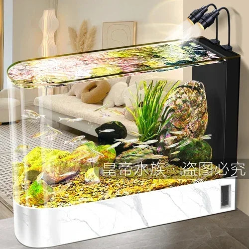 Fish Tank Super White Glass Living Room Large Subareas Screens Hot Bending Integrated Floor Aquarium