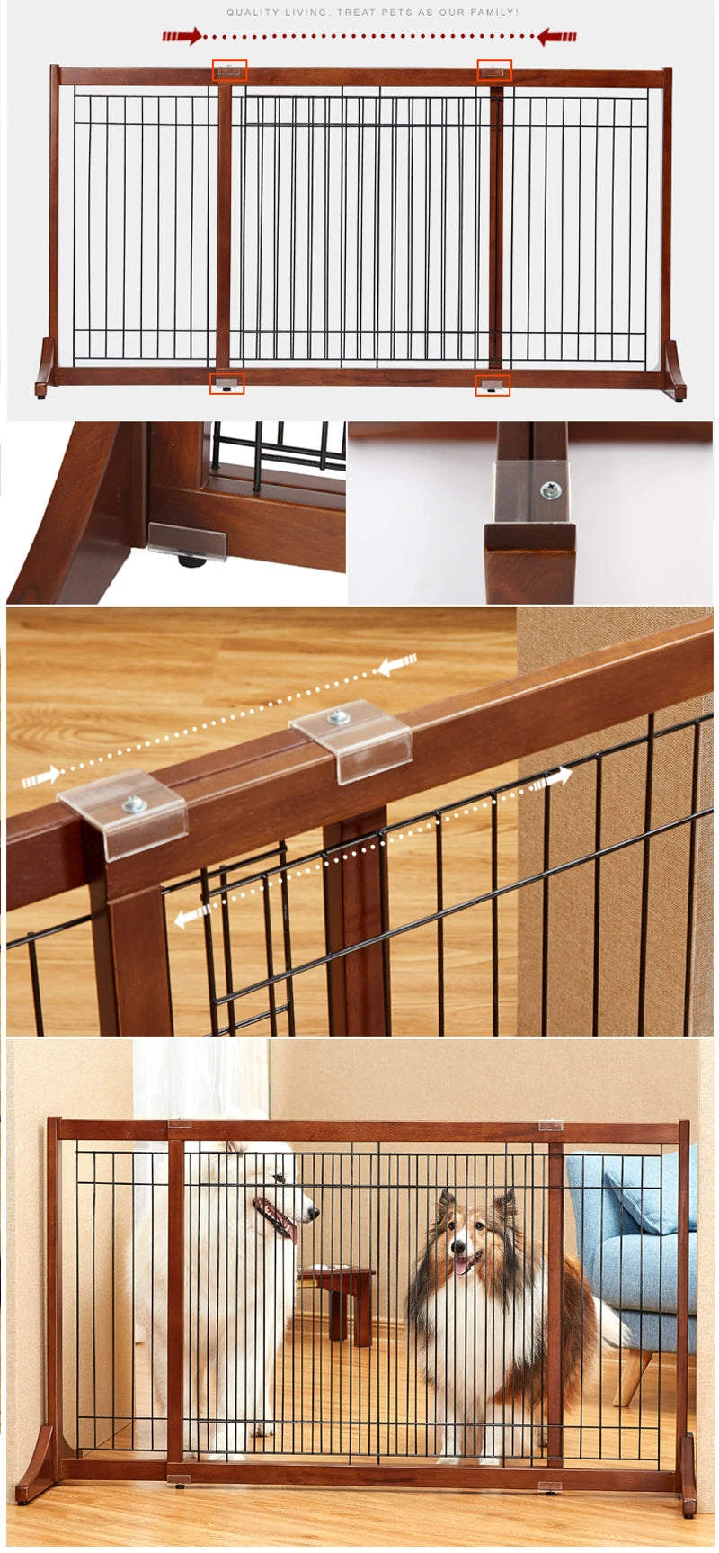 High-end Solid Wood Retractable Pet Fence, Indoor Staircase Guardrail, Isolation Door, Balcony Railing, Dog and Cat,