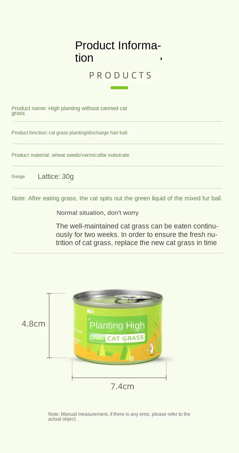 Cat Grass Jar Snacks for Adult Cats and Kittens Green Plant Wheat Seedling Hair Balls To Supplement Nutritional Cat Snacks