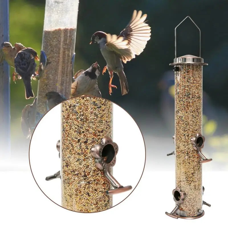 Durable Wild Bird Hanging Feeder Stainless Steel Bird Food Dispenser Container Tubular Anti-rust Outdoor Garden Decor Drop Ship