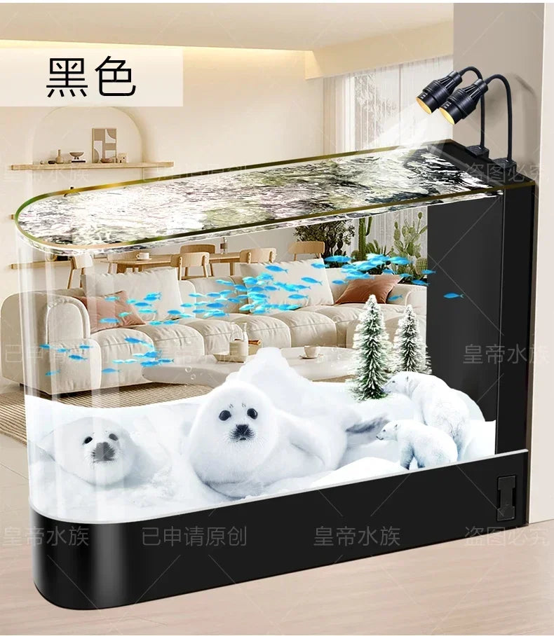 Fish Tank Super White Glass Living Room Large Subareas Screens Hot Bending Integrated Floor Aquarium