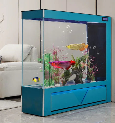 Super White Glass Fish Tank Living Room Partition Screens Ecological Aquarium Lazy Change Water Medium and Large Floor Self