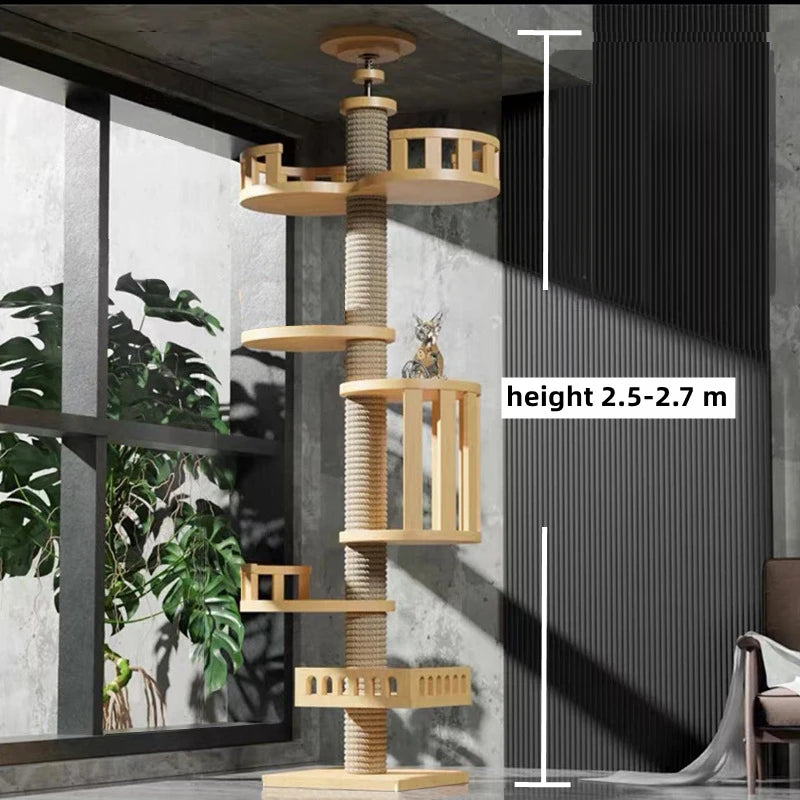 Adjustable Cat Tree House Cat Tower Floor to Ceiling Cats Multi-Level Condo With Scratching Post Hammock Pet Cat Activity Center