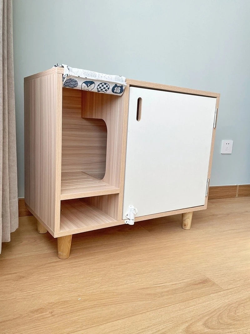 Japanese-style Wooden at Litter, Toilet, Enclosed Anti-splash and Odor-proof Cabinet, t Litter Box, Cat Furniture