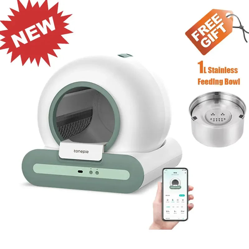 Tonepie Ti+ 65L upgraded intelligent cat litter box automatic pet toilet with 9L capacity trash can ,app control pet health care