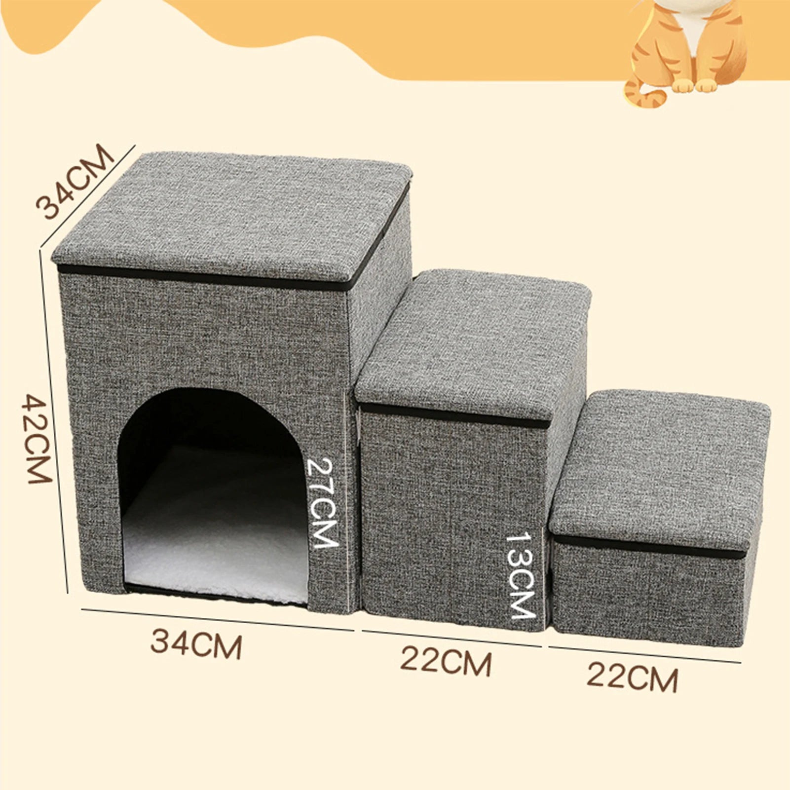 Folding Pet Stairs with Storage Box Non-Slip Pads High Beds Dog Puppy Ramp Dog Stairs for Indoor/Outdoor Travel Dog Cat Steps