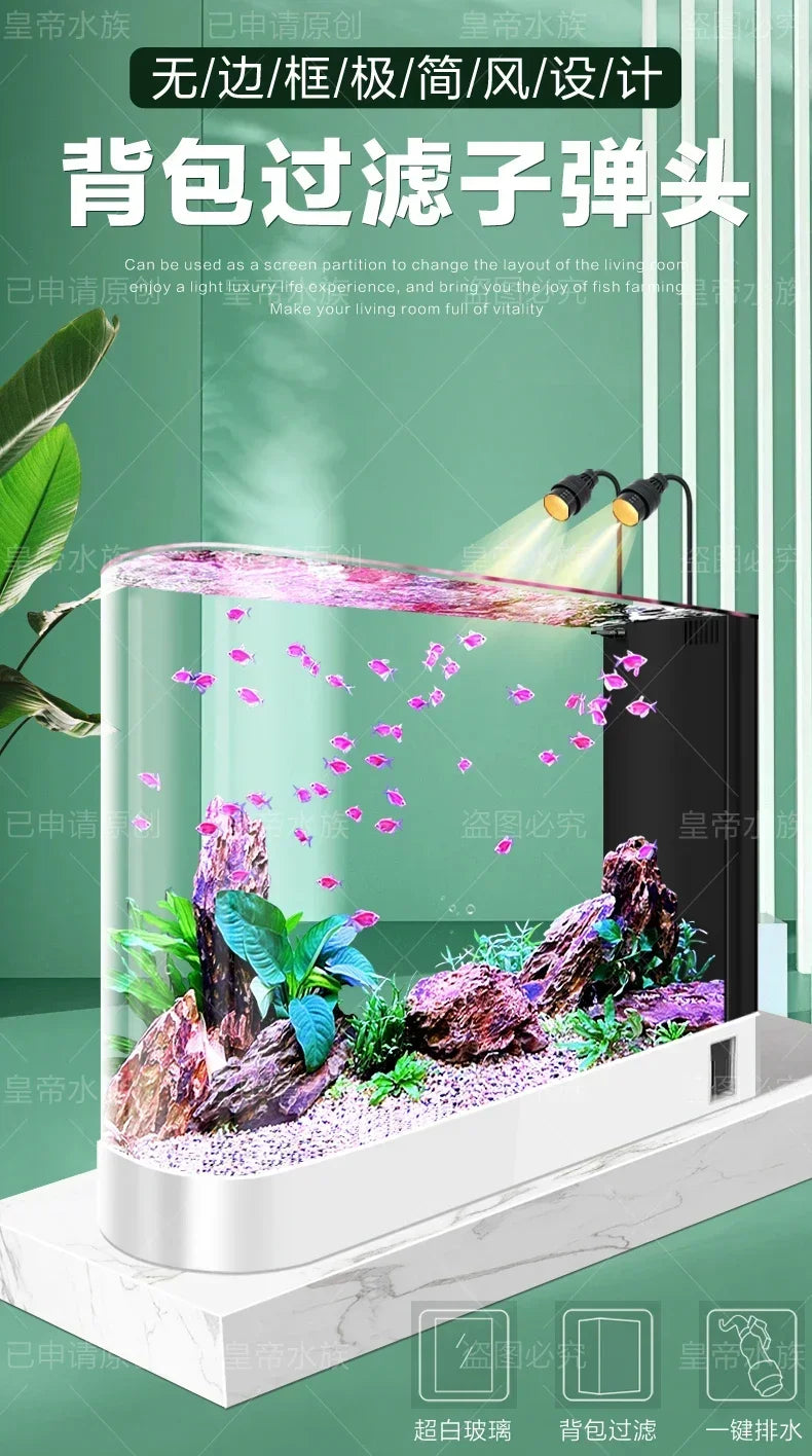 Fish Tank Super White Glass Living Room Large Subareas Screens Hot Bending Integrated Floor Aquarium